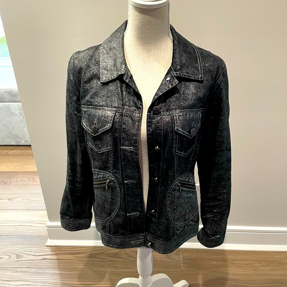 Chico’s Black & Silver Denim Jacket sz1